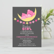 Schlafen Pink Girl Teddy Bear auf Moon Baby Dusche