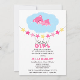 Schlafen Pink Girl Teddy Bear in Cloud Baby Dusche Einladung