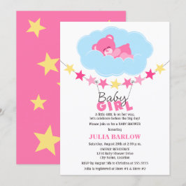 Schlafen Pink Girl Teddy Bear in Cloud Baby Dusche Einladung