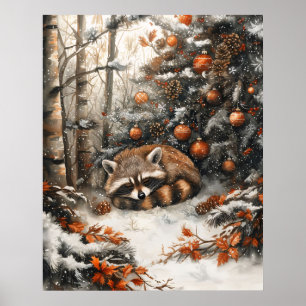 Schlafen Raccoon Whimsitic Rustikale Weihnachten Poster