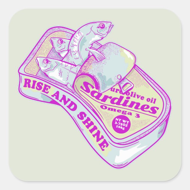 SCHLAFEN SARDINEN RISE UND SCHEIN QUADRATISCHER AUFKLEBER (Vorderseite)