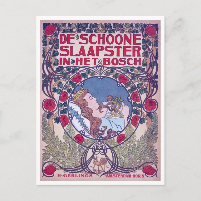 Schlafen Schönheit, Deckkunst, Van Caspel Postkarte (Vorderseite)