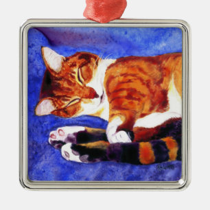 Schlafen Tabby Katze Ornament Aus Metall