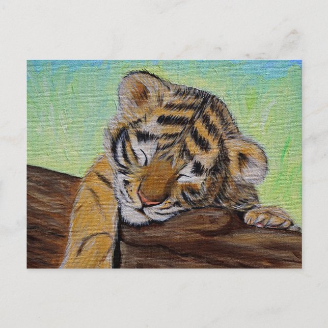 Schlafen Tiger Cub Malerei Postkarte (Vorderseite)