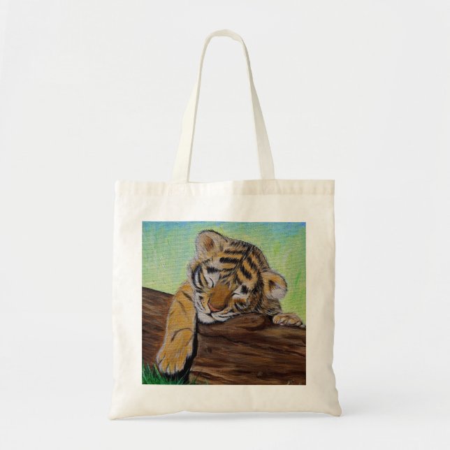 Schlafen Tiger Cub Malerei Tragetasche (Vorne)