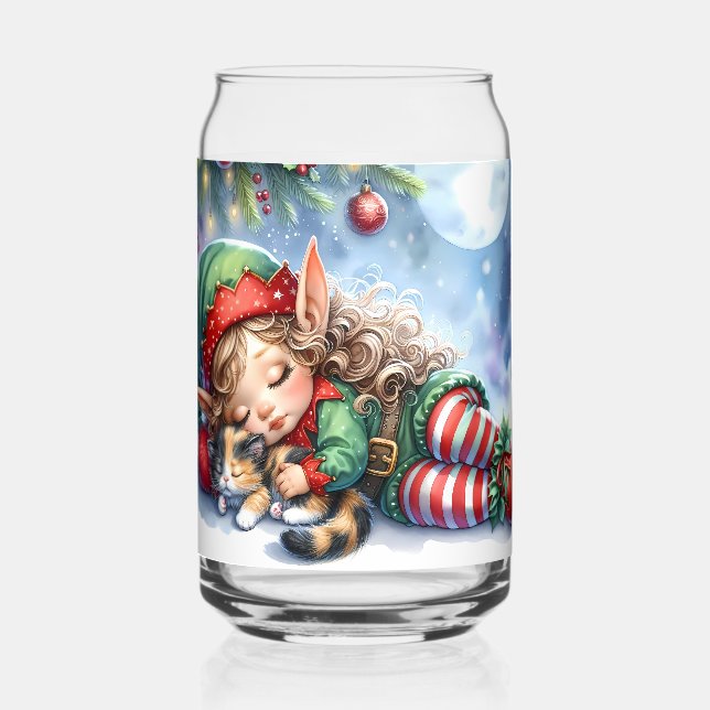 Schlafen Weihnachten Elf mit Calico Kitten Dosenglas (Vorderseite)