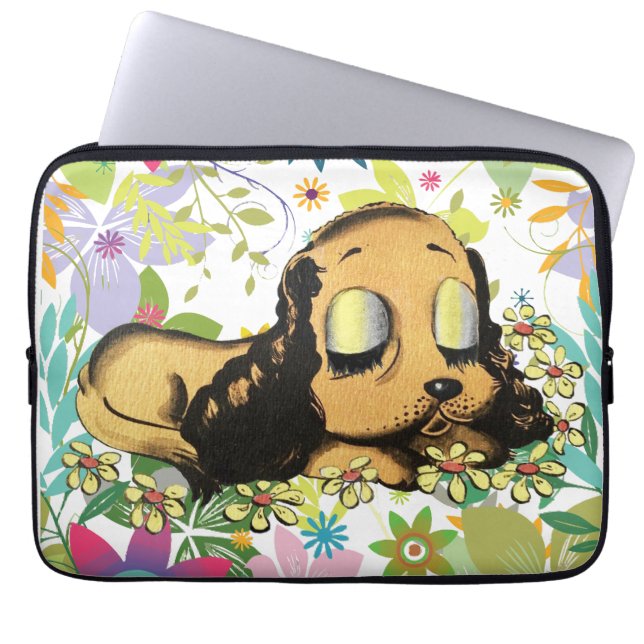 Schlafen Welpe Dog Cartoon Tiere Art Laptopschutzhülle (Vorderseite)