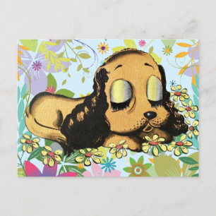 Schlafen Welpe Dog Cartoon Tiere Art Postkarte