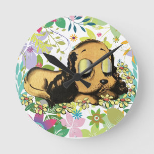 Schlafen Welpe Dog Cartoon Tiere Art Runde Wanduhr