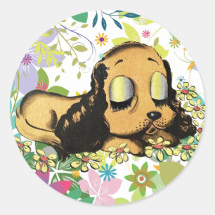 Schlafen Welpe Dog Cartoon Tiere Art Runder Aufkleber