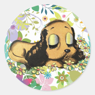 Schlafen Welpe Dog Cartoon Tiere Art Runder Aufkleber