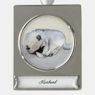Schlafen Welpenmalerei Original Hundekunst Banner-Ornament Silber