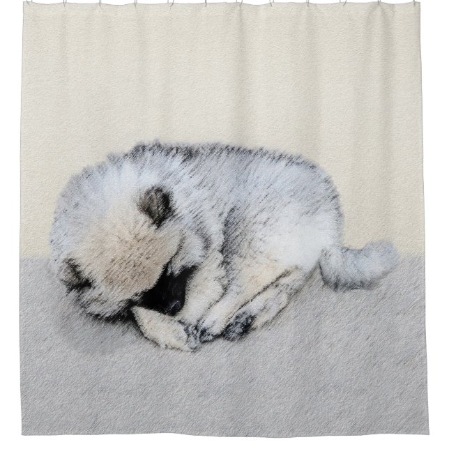 Schlafen Welpenmalerei Original Hundekunst Duschvorhang (Vorderseite)