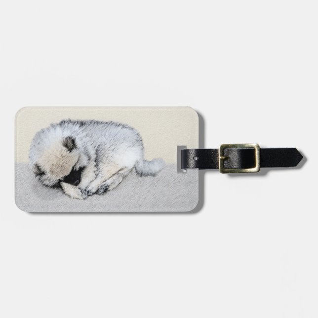 Schlafen Welpenmalerei Original Hundekunst Gepäckanhänger (Vorderseite horizontal)