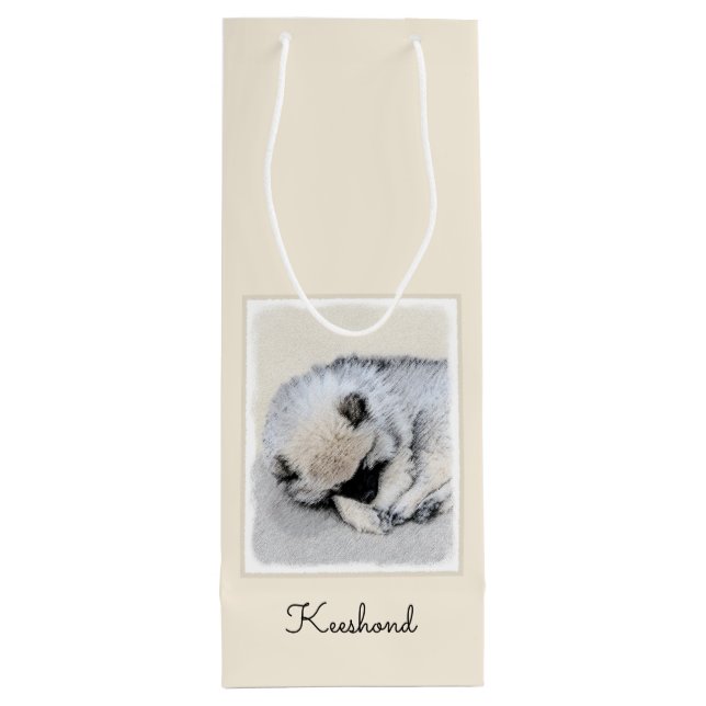 Schlafen Welpenmalerei Original Hundekunst Geschenktüte Für Weinflaschen (Rückseite)