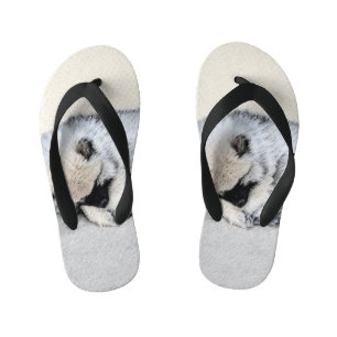 Schlafen Welpenmalerei Original Hundekunst Kinderbadesandalen