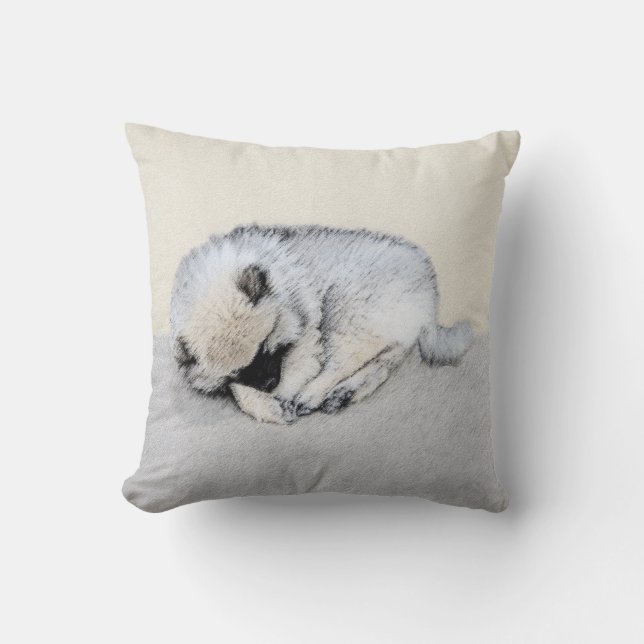 Schlafen Welpenmalerei Original Hundekunst Kissen (Vorderseite)