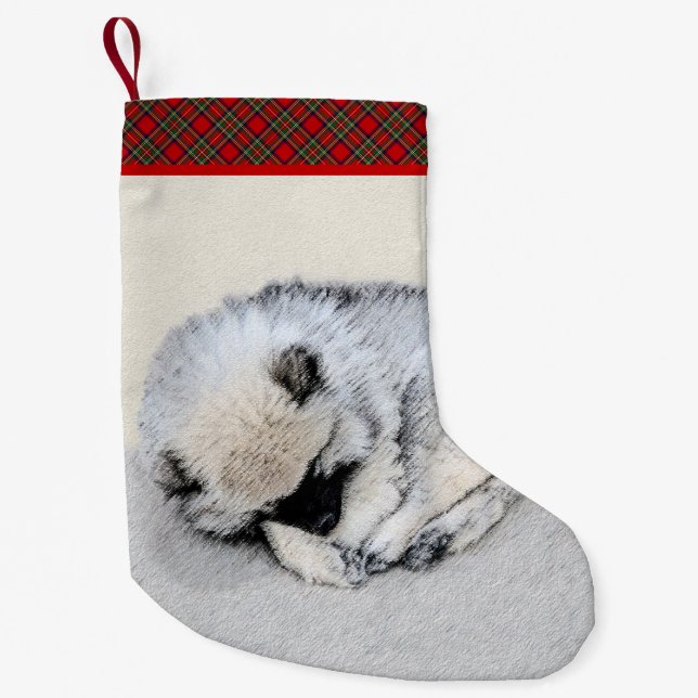 Schlafen Welpenmalerei Original Hundekunst Kleiner Weihnachtsstrumpf (Vorderseite)