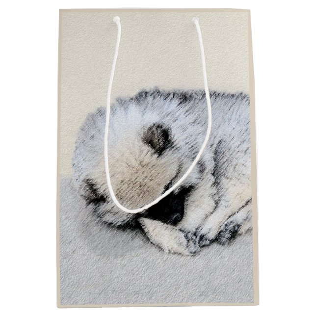 Schlafen Welpenmalerei Original Hundekunst Mittlere Geschenktüte (Vorderseite)