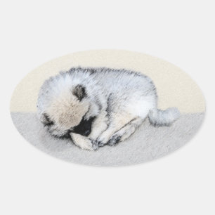 Schlafen Welpenmalerei Original Hundekunst Ovaler Aufkleber
