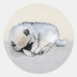 Schlafen Welpenmalerei Original Hundekunst Runder Aufkleber