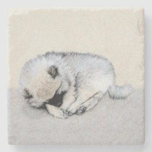Schlafen Welpenmalerei Original Hundekunst Steinuntersetzer