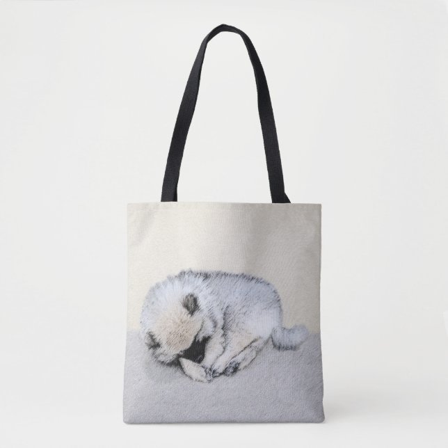 Schlafen Welpenmalerei Original Hundekunst Tasche (Vorderseite)