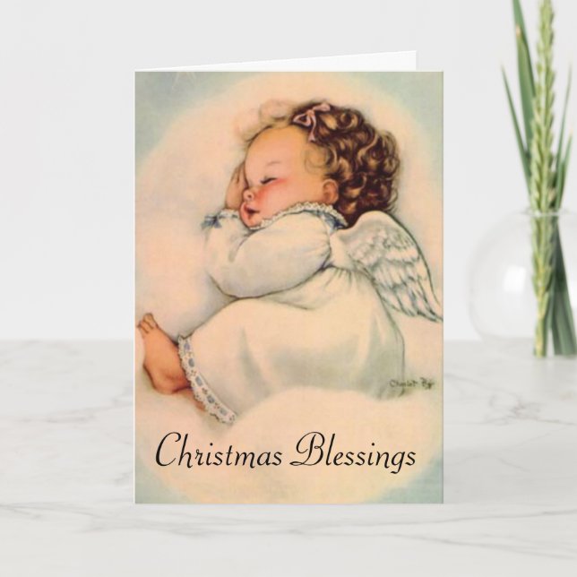 Schlafenbaby-Engels-Weihnachten Feiertagskarte (Vorderseite)