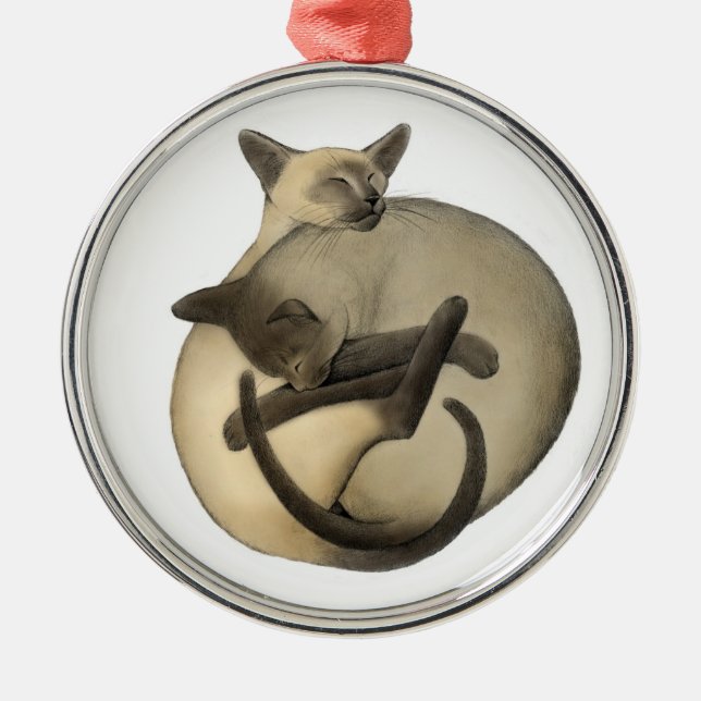 Schlafenball der siamesische Katzen-Verzierung Silbernes Ornament (Vorne)