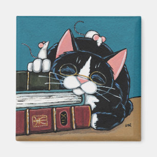Schlafenbücherwurm-Smokings-Katzen-und Mäusemale Magnet