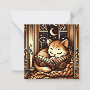 Schlafende Art Deco Stil Katze mit einem Buch Mitteilungskarte