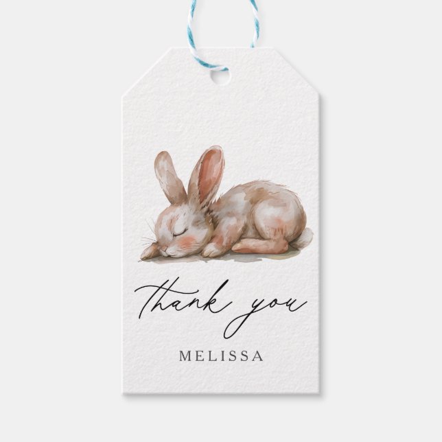 Schlafende Bunny Neutral Farben Vielen Dank Geschenkanhänger (Vorderseite)