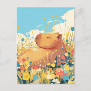 Schlafende Capybara auf einer sommerlichen Wildblu Postkarte