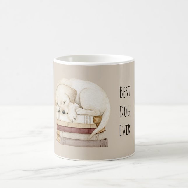 Schlafende Creme-Hund auf Büchern Kaffeetasse (Mittel)