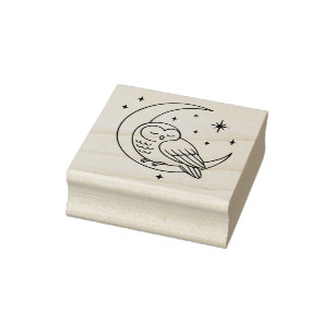 Schlafende Eule auf zunehmendem Mond Linienkunst Gummistempel