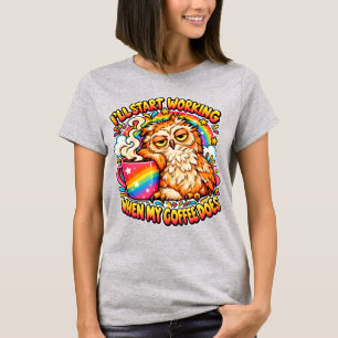 Schlafende Eule Kaffee Humor Lustiger Kaffeelieb T-Shirt