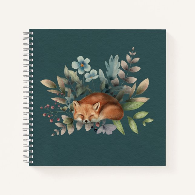 Schlafende Fox-Blume Verlasst dunkelgrünen Hinterg Notizbuch (Vorderseite)