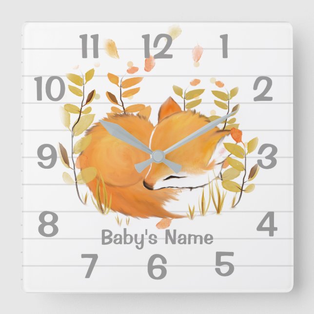 Schlafende Fox-Kinderzimmer-Wall-Uhr Quadratische Wanduhr (Vorderseite)