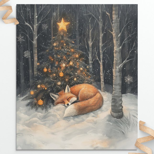 Schlafende Fox Whimsical Rustikale Weihnachtsdekou Geschenkpapier (Von Creator hochgeladen)