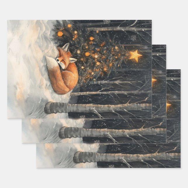 Schlafende Fox Whimsical Rustikale Weihnachtsdekou Geschenkpapier Set (Set)