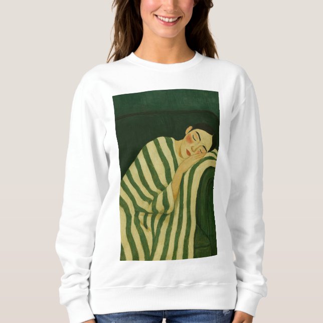 Schlafende Frau auf grüner Couch Sweatshirt (Vorderseite)