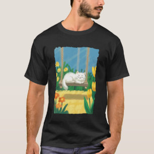 Schlafende Gartenkatze Friedliche Blumige Frühling T-Shirt