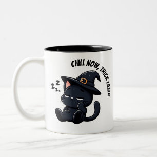 Schlafende Hexenkatze Zzz Halloween Zweifarbige Tasse
