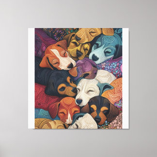 Schlafende Hunde Welpen Klein - Pointillism Art St Leinwanddruck