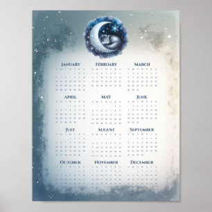 Schlafende Katze auf dem Mond 2026 Kalender Träume Poster