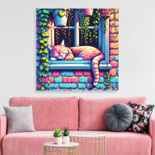 Schlafende Katze auf der Fensterbank Ai-Kunst Leinwanddruck