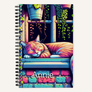 Schlafende Katze auf der Fensterbank Ai-Kunst Pers Notizbuch
