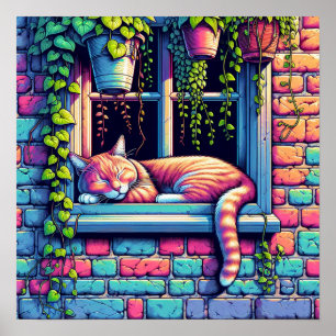 Schlafende Katze auf der Fensterbank Ai Kunst Poster