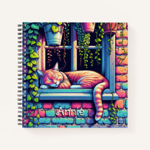 Schlafende Katze auf Fensterbank Ai-Kunst Personal Notizbuch