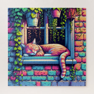 Schlafende Katze auf Fenstersims Ai-Kunst